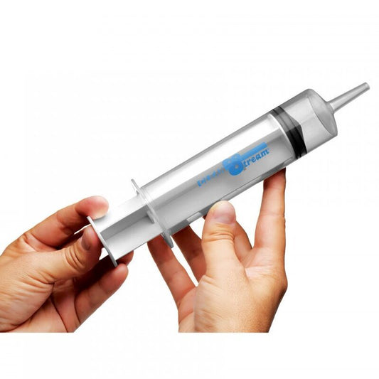 Clear plastic enema syringe with a 150ml capacity, a medical instrument for personal hygiene.