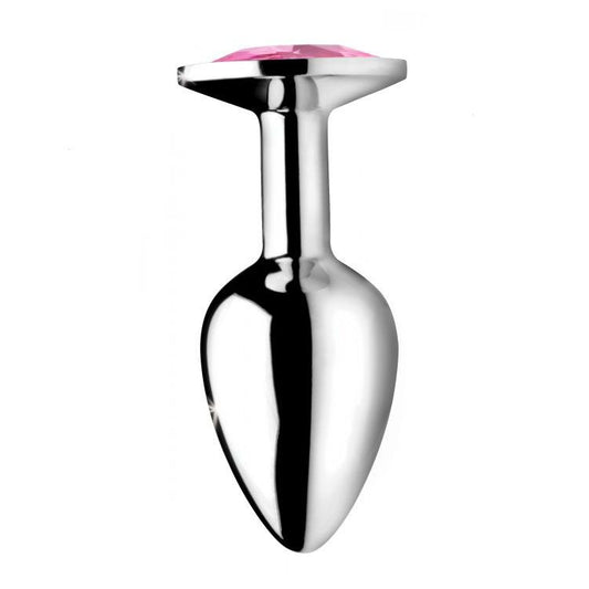 Pink gem booty plug, a medium-sized anal toy with a smooth, rounded finish.