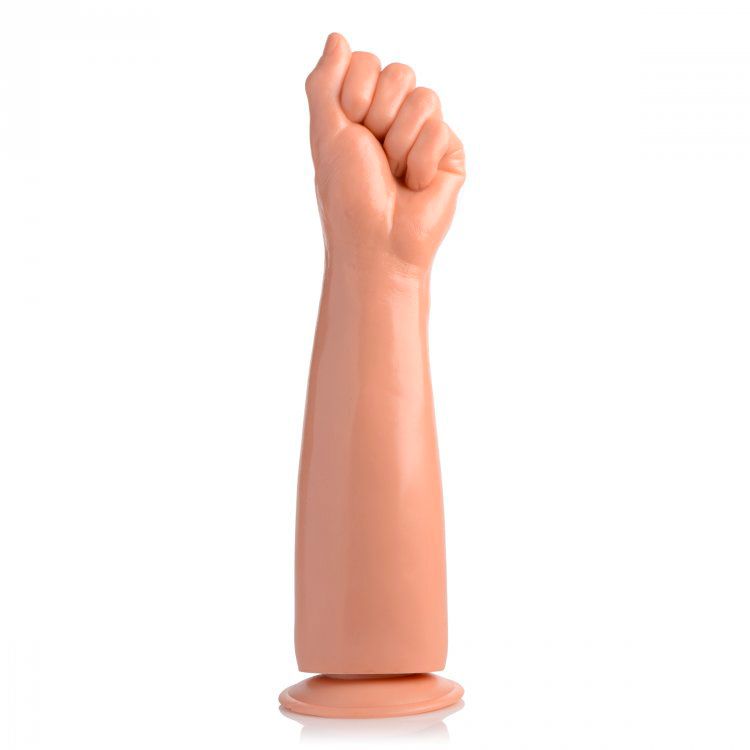 Flesh-toned, lifelike clenched fist dildo from xr brands, other dildos range, realistic texture.