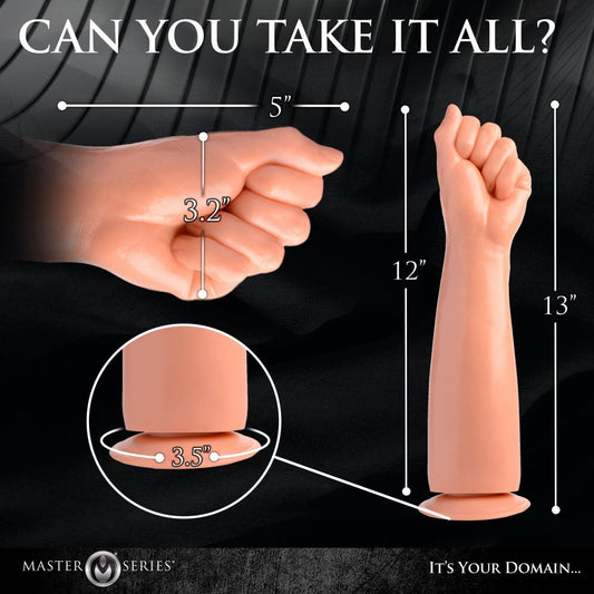 Flesh-toned, clenched fist dildo from XR Brands' Master Series; a novelty other dildo.