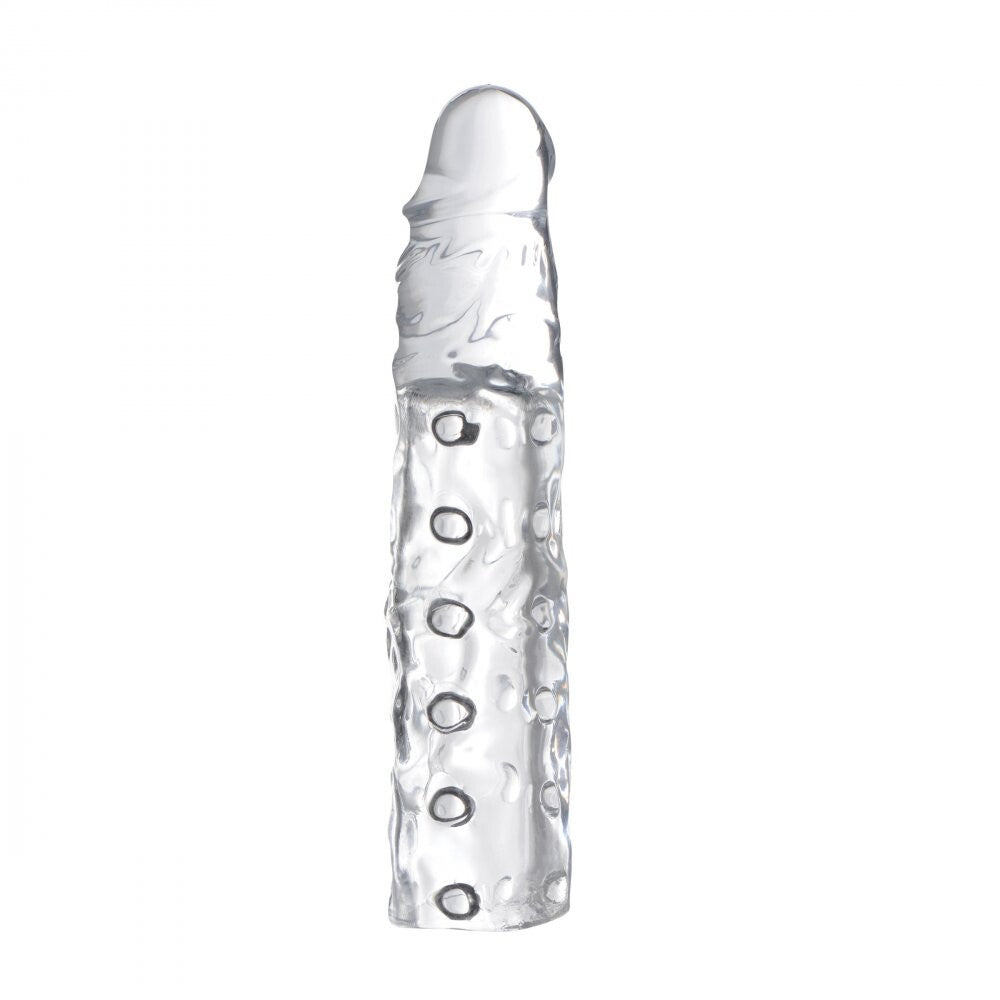 clear, three-inch xr brands penis enhancer sleeve for added length and girth
