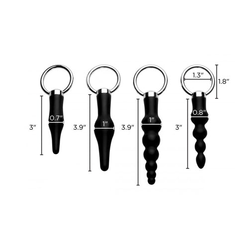 master series anal ringed rimmer set, four silicone toys in varying sizes, black