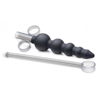 Master Series silicone lube launcher for graduated anal beads, ideal for personal hygiene.