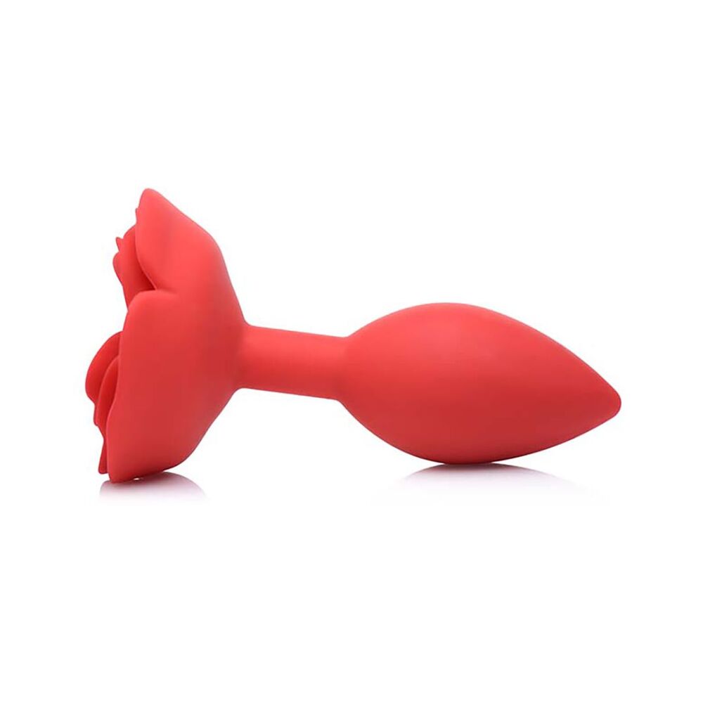 Rose-shaped anal plug with a tail, part of the master series booty bloom range.