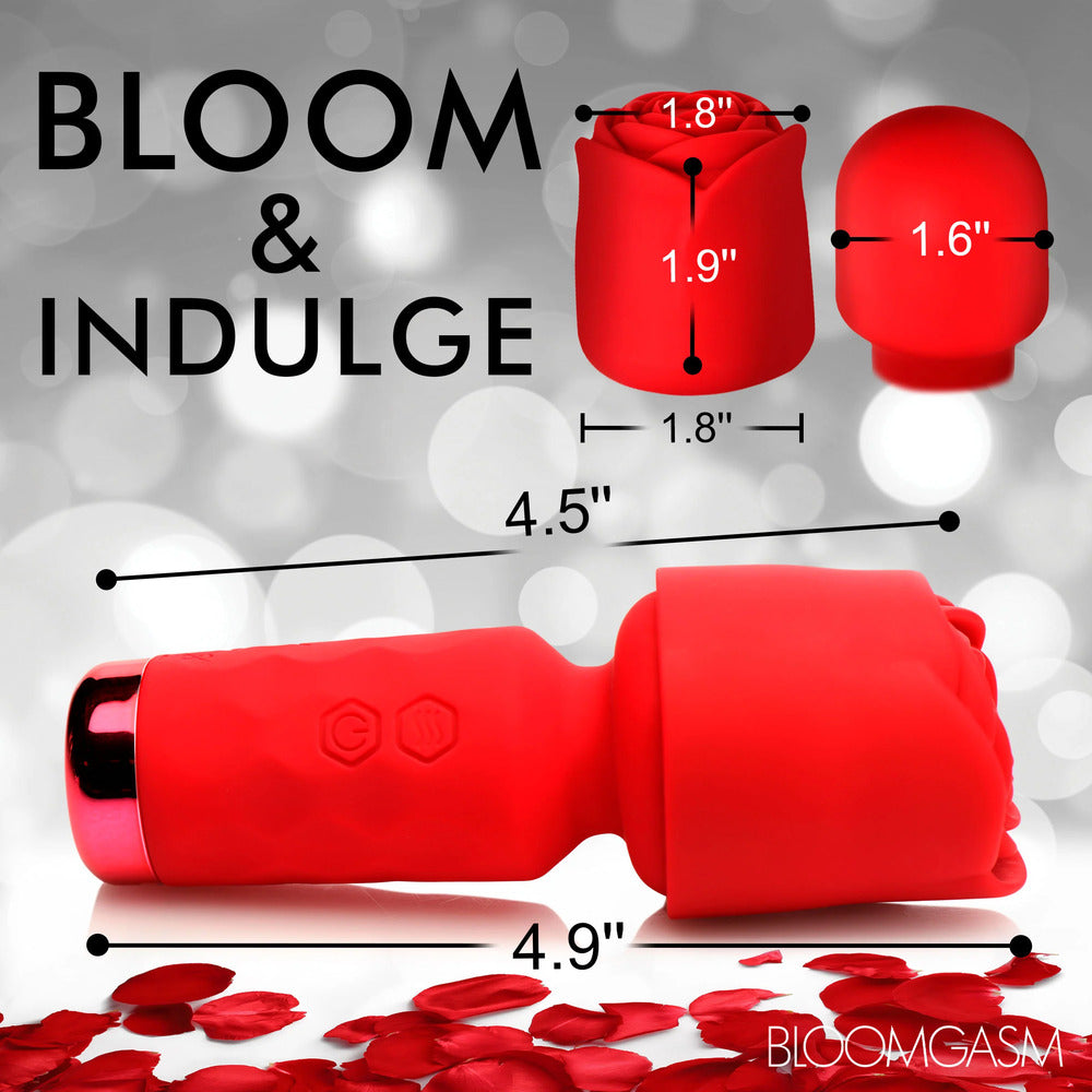 Petite rose-coloured mini vibrator wand for pleasure, made from smooth, body-safe silicone.