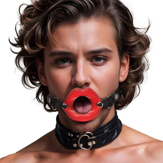 Red silicone open mouth gag, part of our range of adult restraint gear.