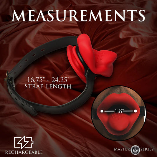 Black vibrating mouth gag from XR Brands' Master Series, a kinky bondage toy.