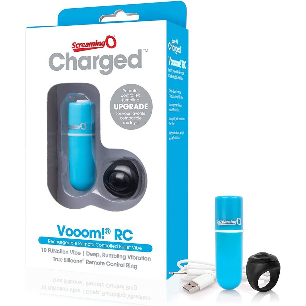 Blue Screaming O Vooom bullet vibrator with a remote control, for sensual pleasure.