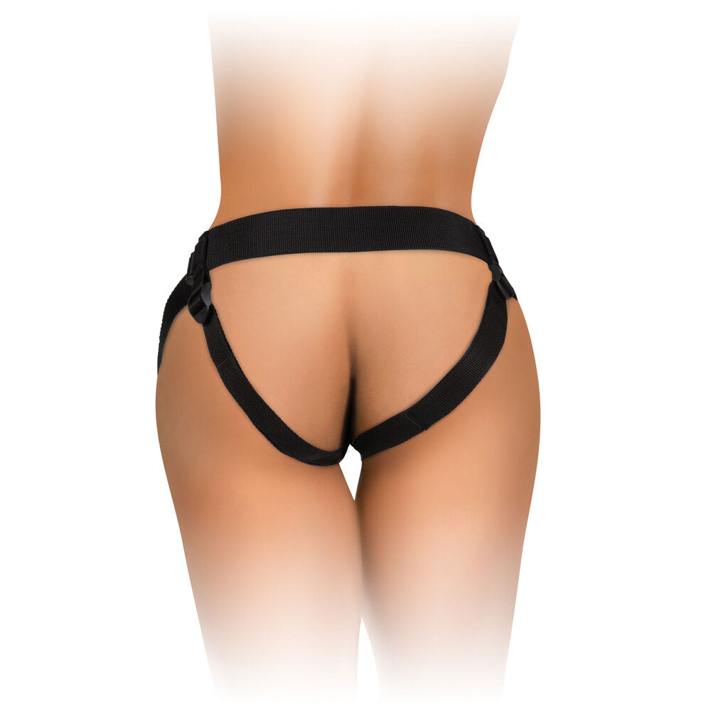 PipeDream king cock comfy body dock strap on harness, adjustable black fabric support.