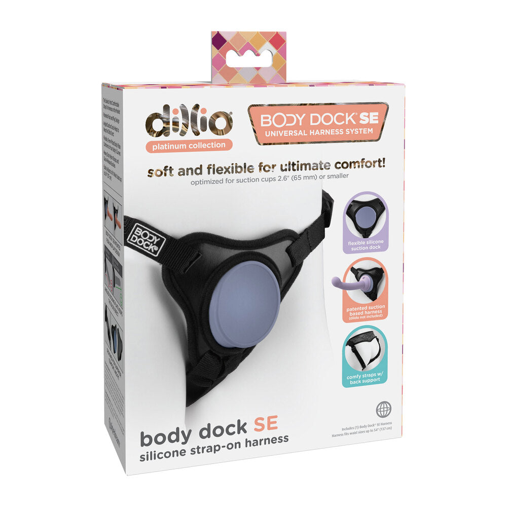 PipeDream Dillio Body Dock SE: A universal strap on harness system in black.