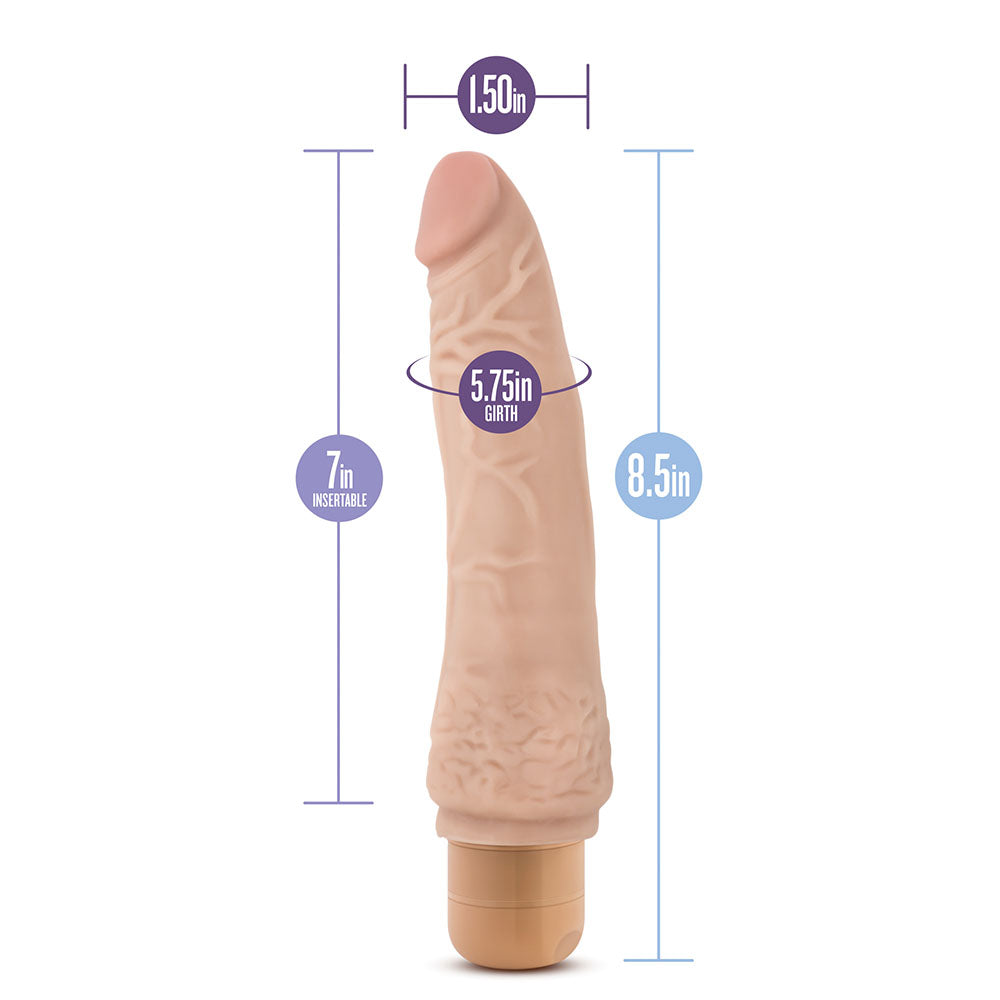 Blush Novelties vibrating cock vibe, 8.5 inches, black, with textured shaft for pleasure.
