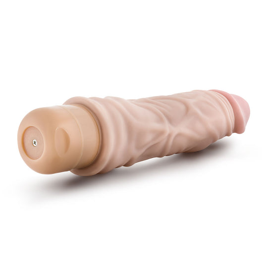 Blush Novelties dr. skin cock vibe: a vibrating, textured penis-shaped dildo, about 8.5 inches.
