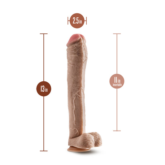 Mr. Ed dildo from Blush Novelties, 13 inches, realistic tan skin tone with testicles.
