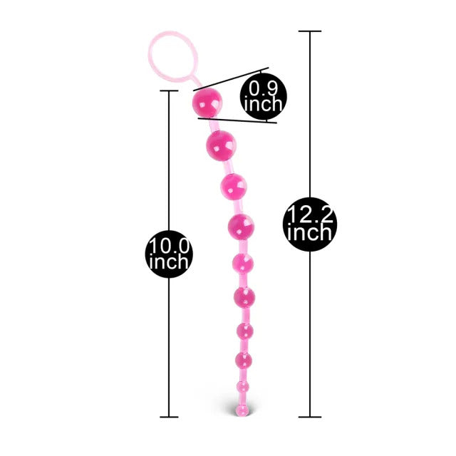 A string of ten pink, smooth anal beads for pleasurable intimate exploration, shaped like a chain.