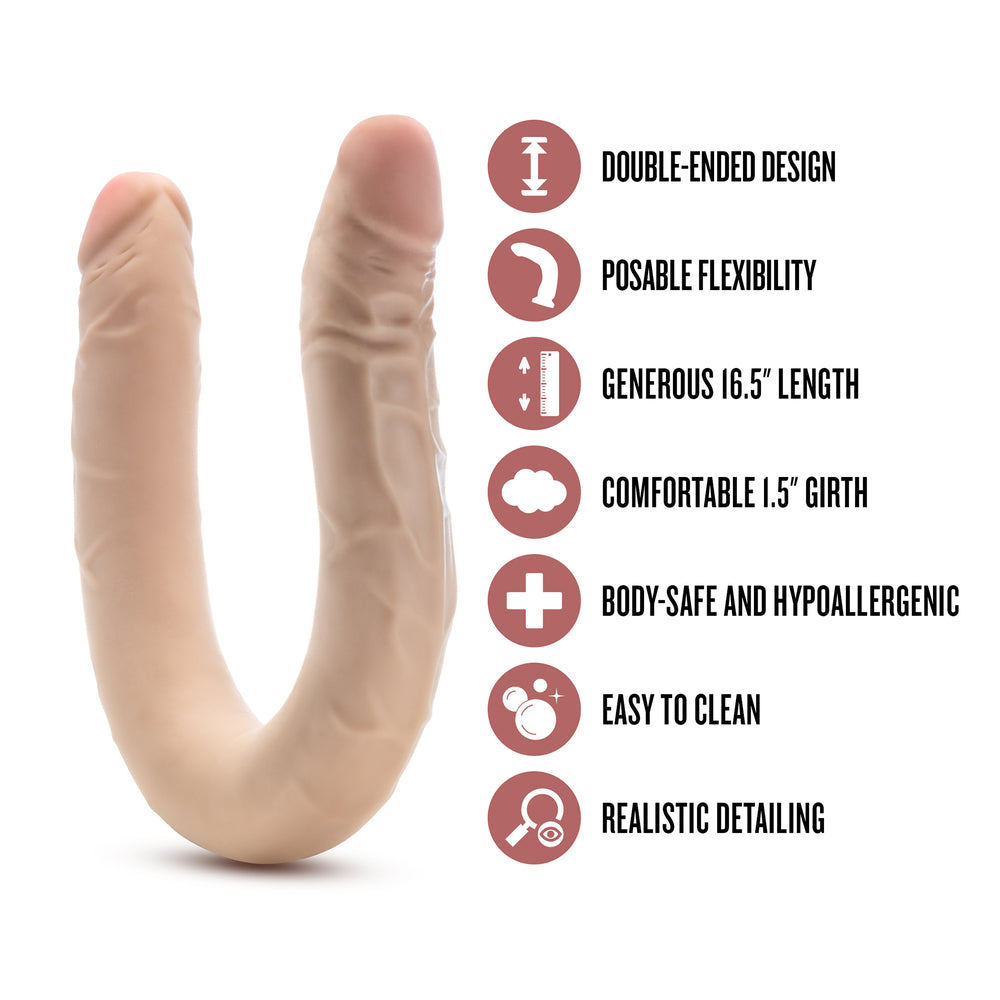 Blush Novelties double dildo, two penises joined, posable, realistic skin tone, for sexual pleasure
