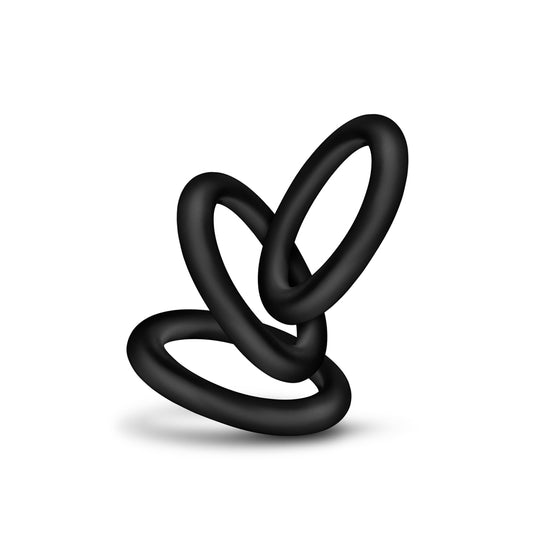 Small, black silicone performance cock rings from blush novelties for enhanced pleasure.