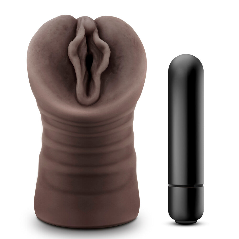 Blush Novelties hot chocolate coloured vibrating vagina masturbator for solo pleasure.