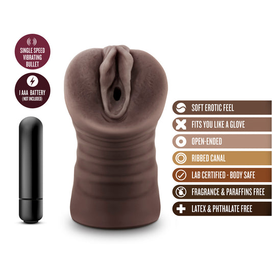 blush novelties brianna hot chocolate coloured vibrating vagina masturbator for solo pleasure.