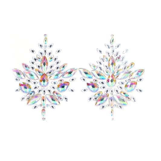 Two opal-coloured nipple stickers from Shots Toys, dazzling body accessories for a fun night out.