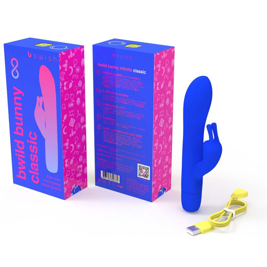 Blue bswish bwild classic bunny vibrator, a playful pleasure toy with a smooth finish.