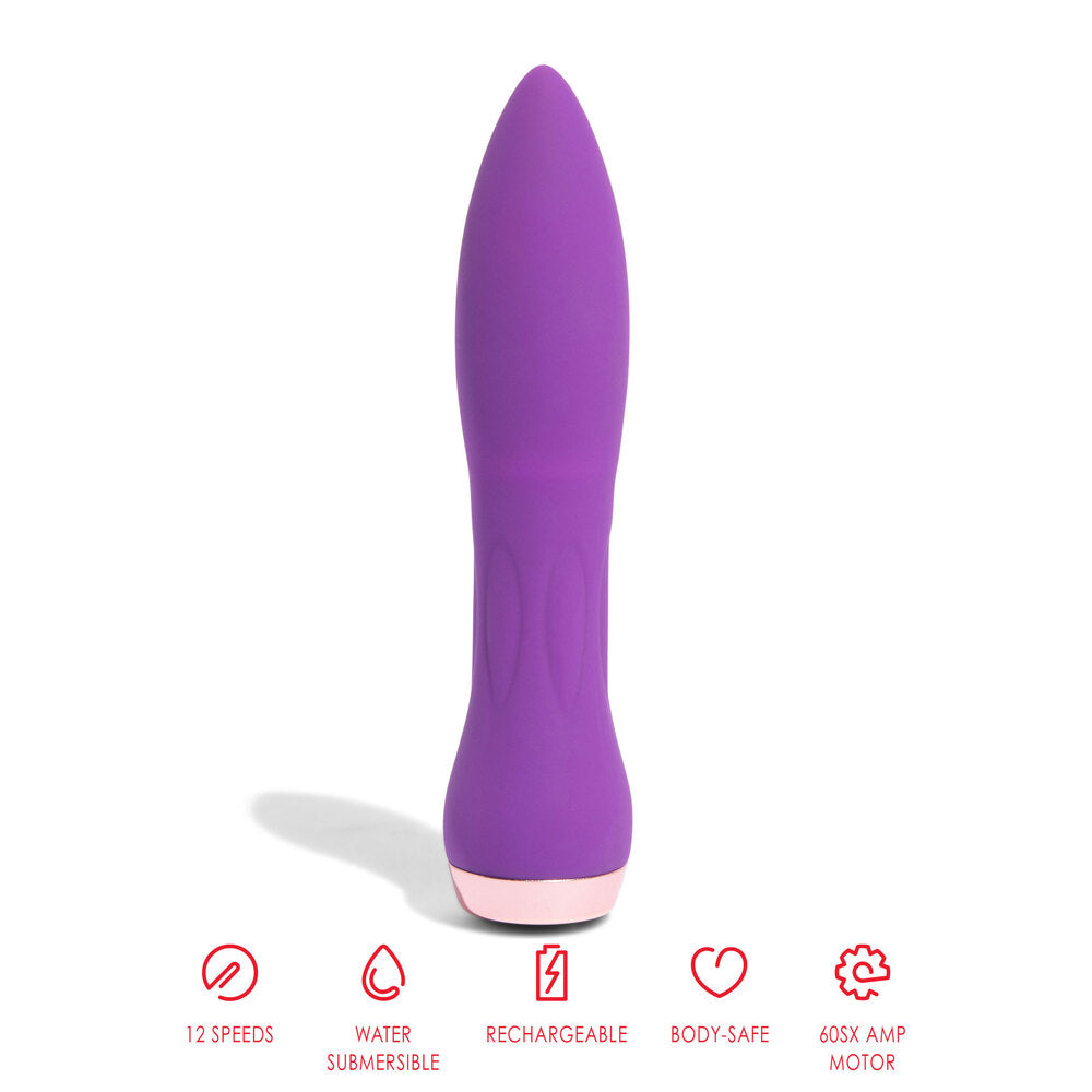 Purple silicone bullet vibrator from Nu Sensuelle, a mini vibrator with a smooth finish.