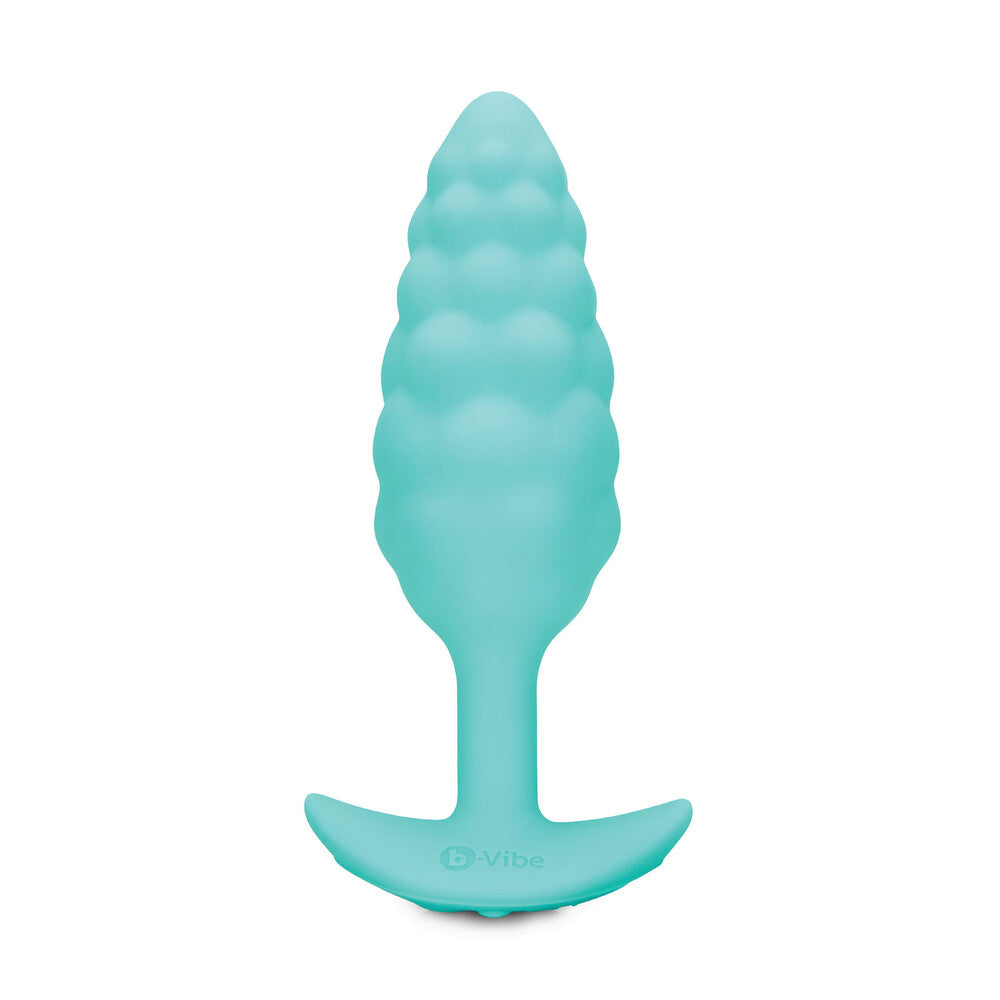 Textured mint-green butt plug from B-Vibe designed for internal stimulation with added vibration.