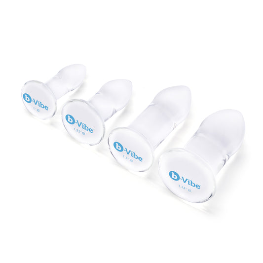 b-vibe anal dilator set, graduated sizes for stretching, made of smooth, body-safe material.