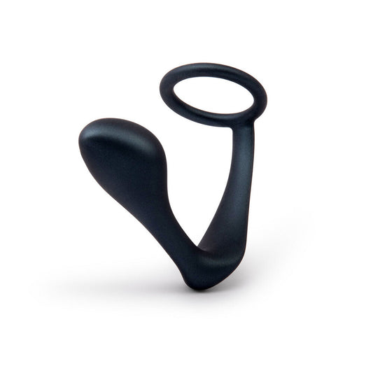 b-vibe ringer cock ring and plug, textured silicone in dark grey, love ring