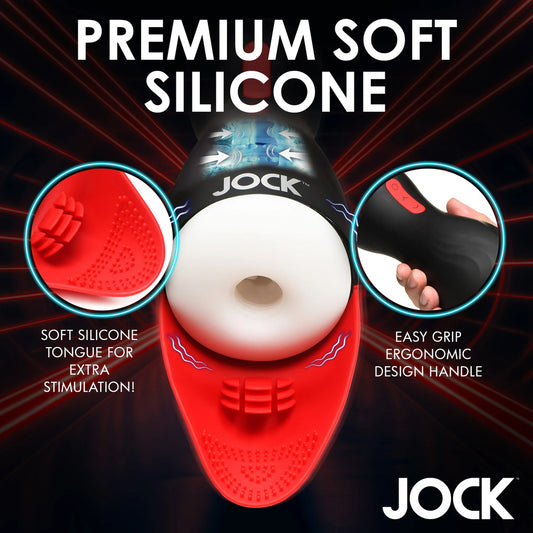 Vibrating jock-sucking masturbator for stimulating pleasure, various toy brands, realistic texture.