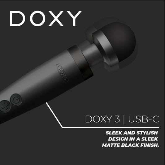 Doxy Wand 3 in black, a sleek and portable usb powered personal massager.