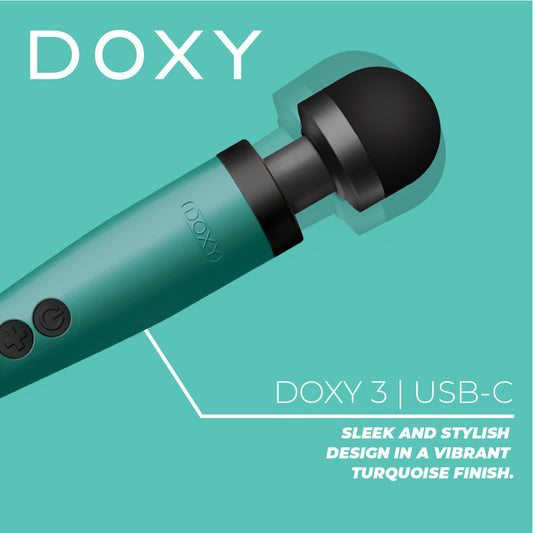 Doxy Wand 3 massager in turquoise, usb powered, a personal massage device