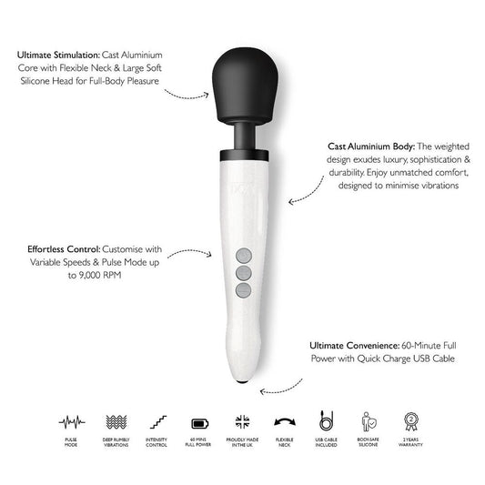 Rechargeable die-cast wand massager with a star dust finish. Ideal for personal relaxation.