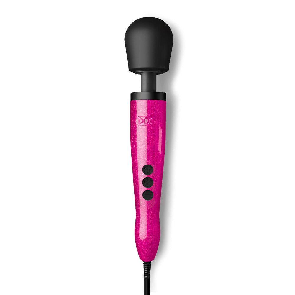 Close-up of a hot pink doxy die cast wand massager, a pleasure product from Love Kinx.