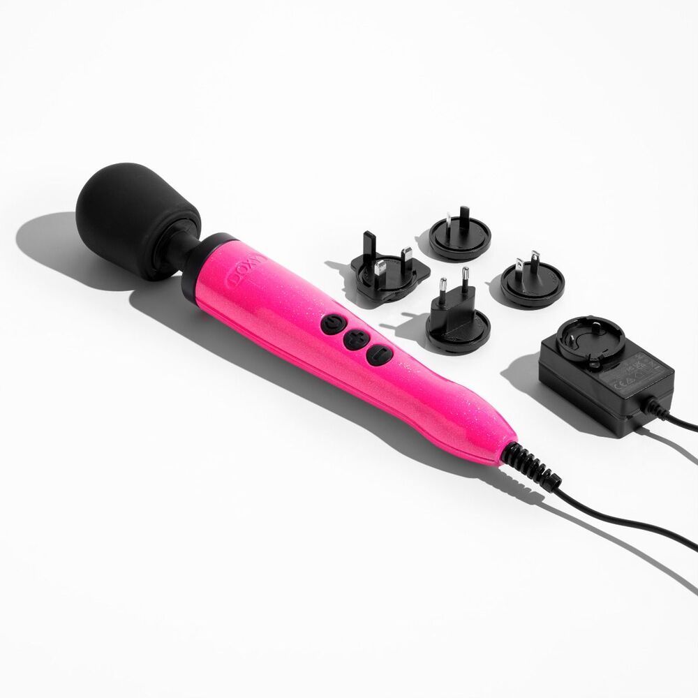 Love Kinx doxy die cast wand massager in hot pink, a vibrantly coloured pleasure tool.