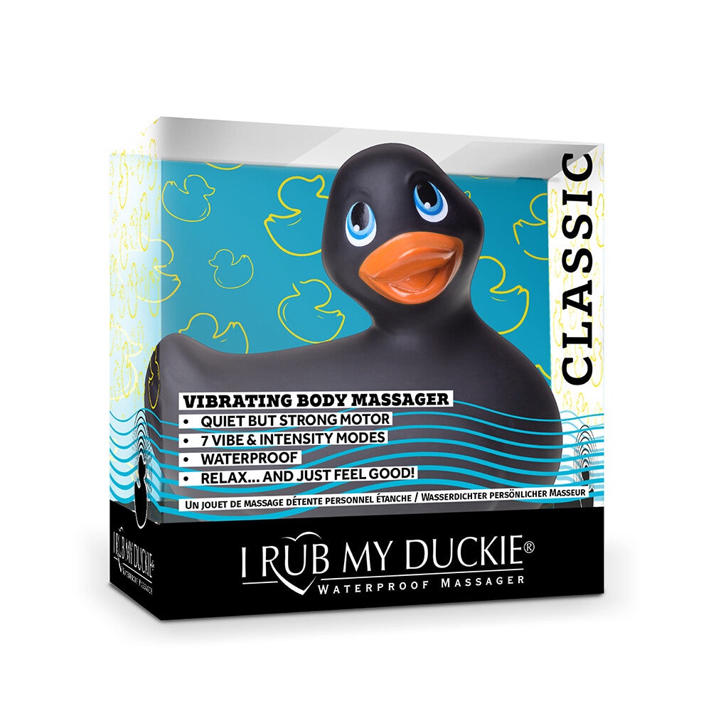 Black i rub my duckie 2.0 massager showing its classic smooth, body-safe silicone finish.