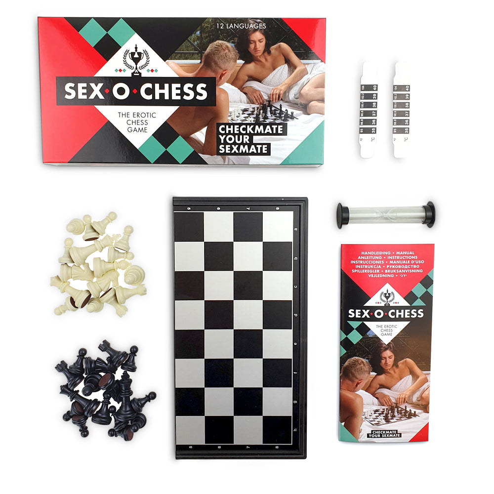 Erotic chess set with nude figures in a suggestive pose, a saucy game