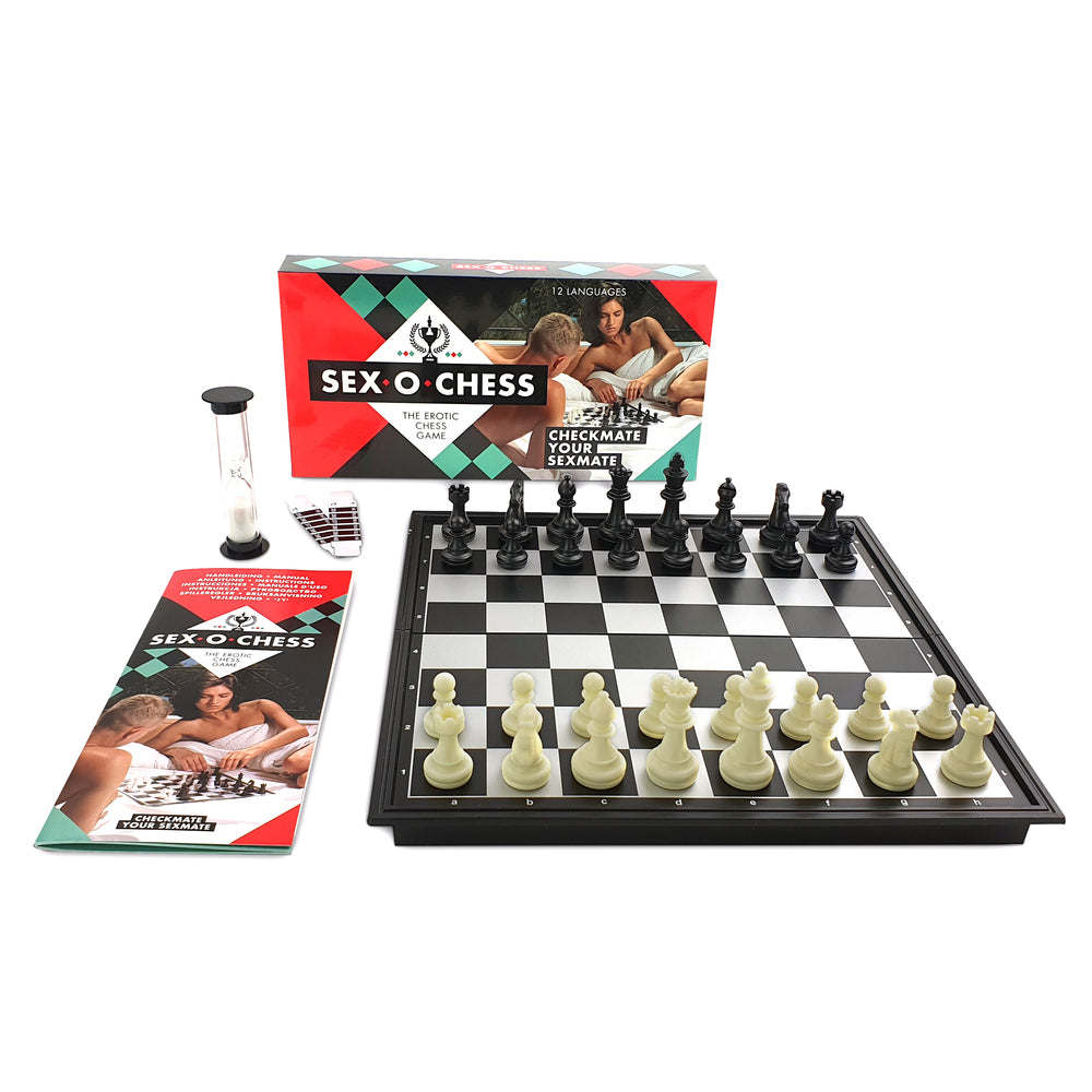 The Sex O Chess erotic chess set showing chess pieces with nude figure designs.