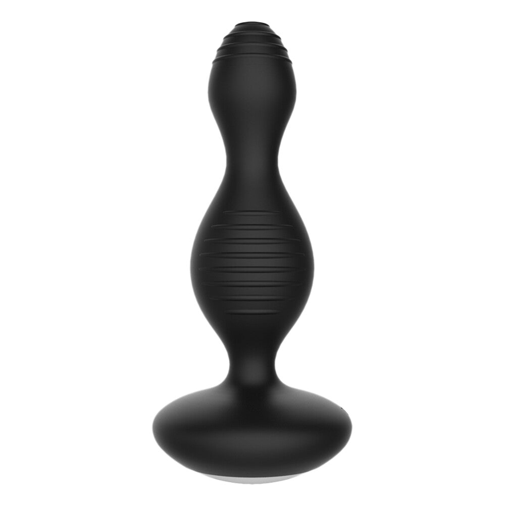 Black vibrating buttplug for electro sex stimulation from Shots Toys, close up showing texture.