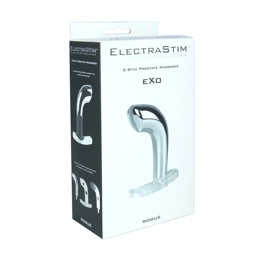 Electrostim exo rogue prostate massager in black, for electro sex stimulation play.