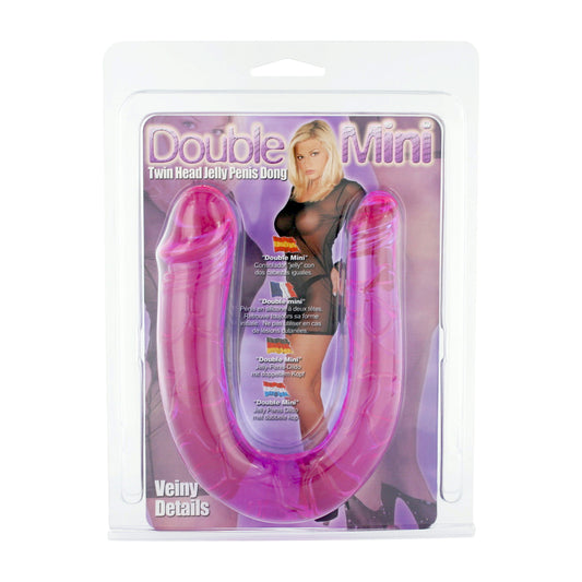 Seven Creations double mini twin head jelly dildo, pink, for couples fun.