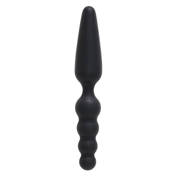 Dark Stallions dual butt plug, 7 inches, made of smooth, dark silicone for anal play.