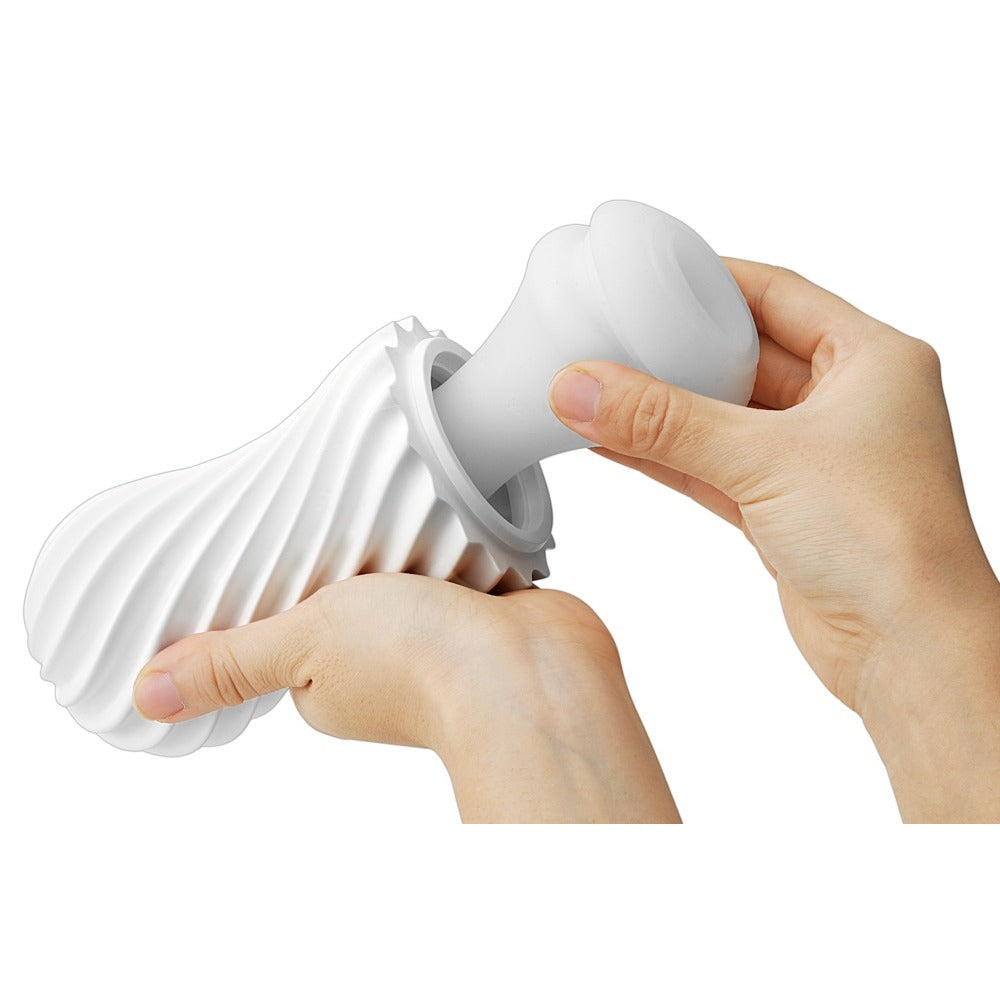 Tenga flex silky white masturbator, a flexible and tactile pleasure object for solo fun.