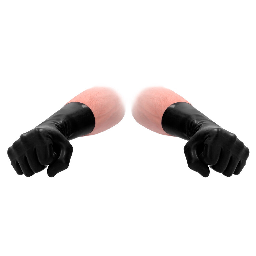 Short black latex gloves from shots toys, for prostate massage and stimulation.