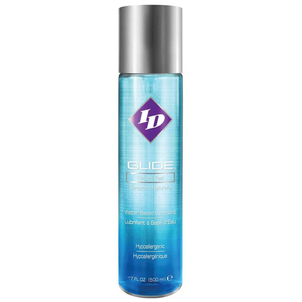 Generous 17oz bottle of id glide lubricant, a clear and smooth personal lubricant.