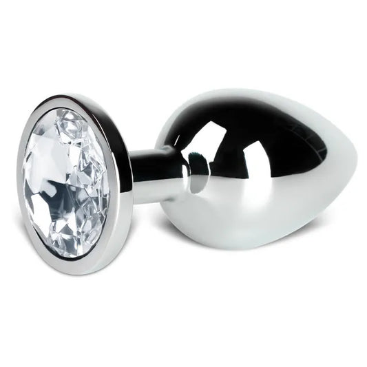Large metal butt plug with a clear crystal, suitable for anal play