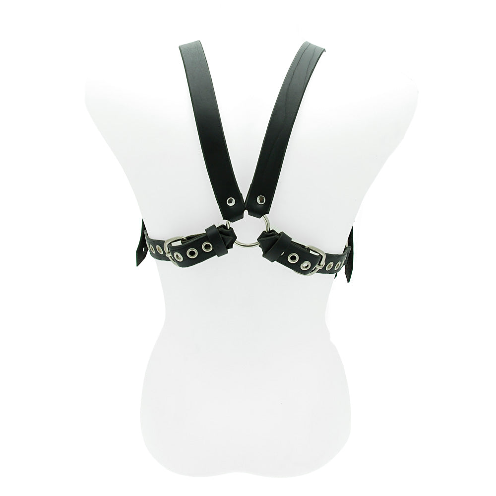 House of Eros black 1-inch male harness and cock strap, a leather restraint