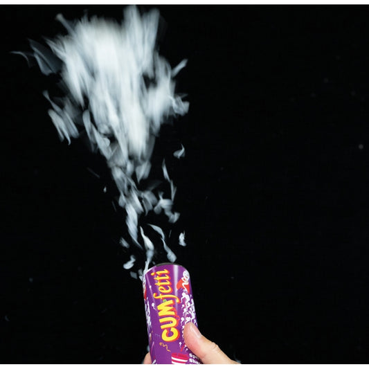 A sperm shaped confetti party popper, shooting out colourful cumfetti. Naughty novelty fun.