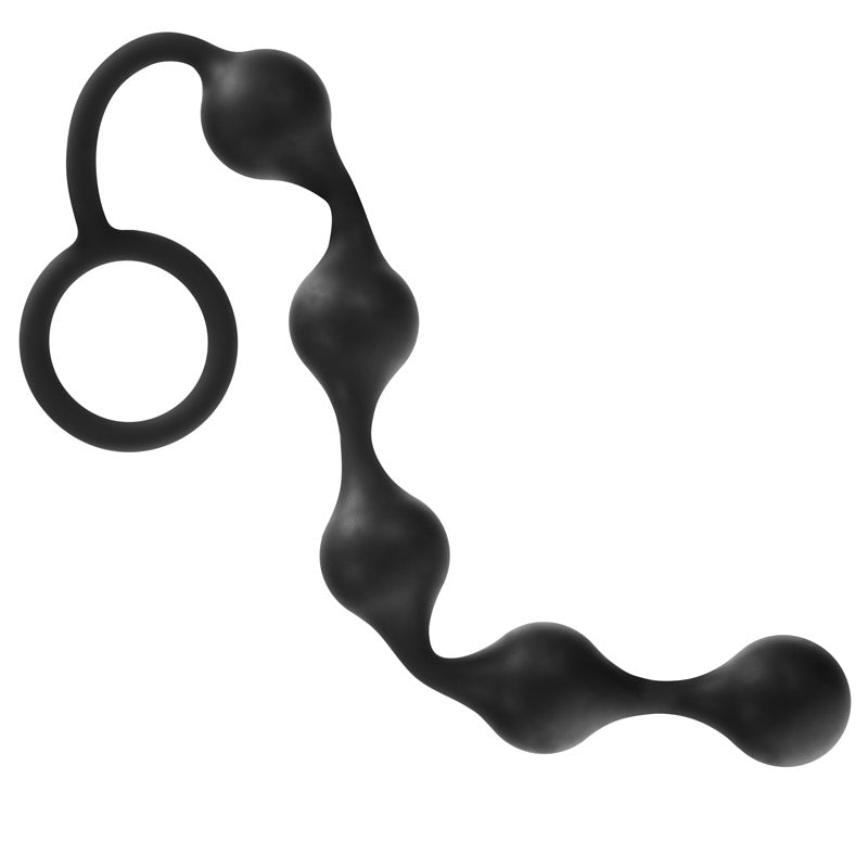 String of glossy onyx-coloured silicone anal beads, perfect for pleasurable sensations and exploration.
