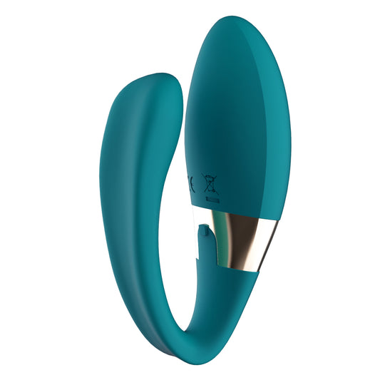 Ocean blue couples massager by lelo, vibrator with clitoral stimulation, luxury design.