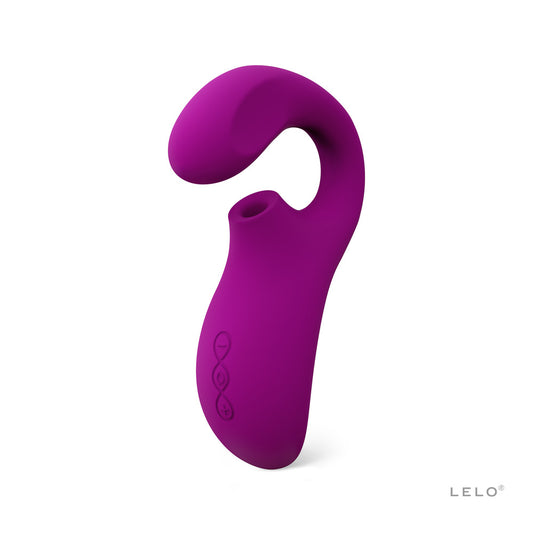 Deep rose Lelo enigma cruise g-spot vibrator, smooth silicone with distinctive wave design.
